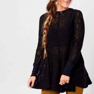 FREE PEOPLE BLACK COFFEE IN THE MORNING LACE TUNIC